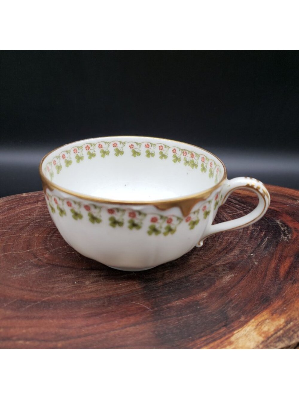 Haviland Limoges Clover Teacup Gold Drip Trim France No Saucer